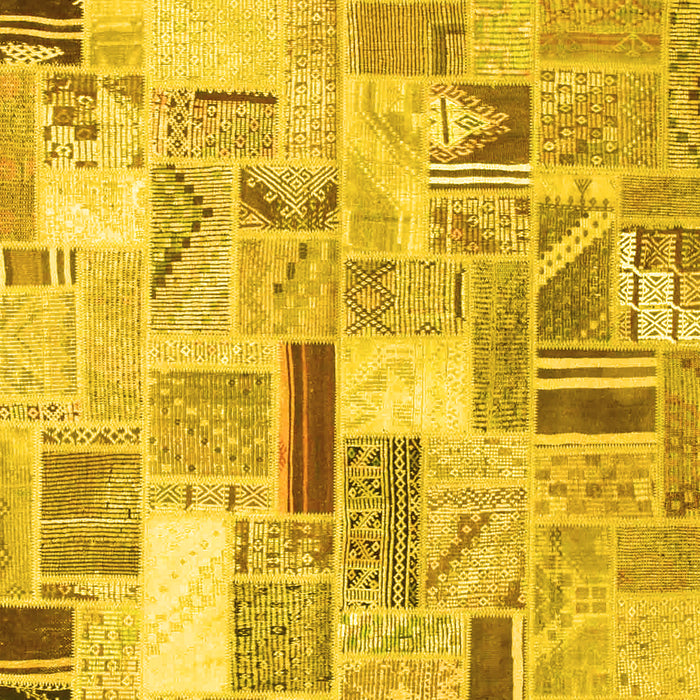 Machine Washable Patchwork Yellow Transitional Rug, wshcon860yw
