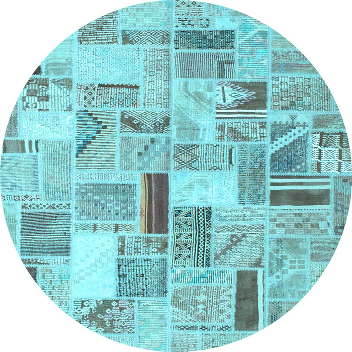 Round Machine Washable Patchwork Light Blue Transitional Rug, wshcon860lblu
