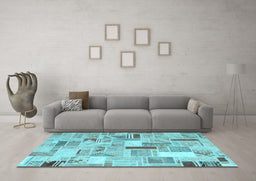 Machine Washable Patchwork Light Blue Transitional Rug in a Living Room, wshcon860lblu