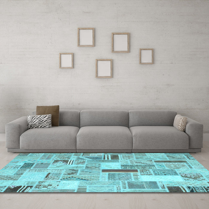 Machine Washable Patchwork Light Blue Transitional Rug in a Living Room, wshcon860lblu