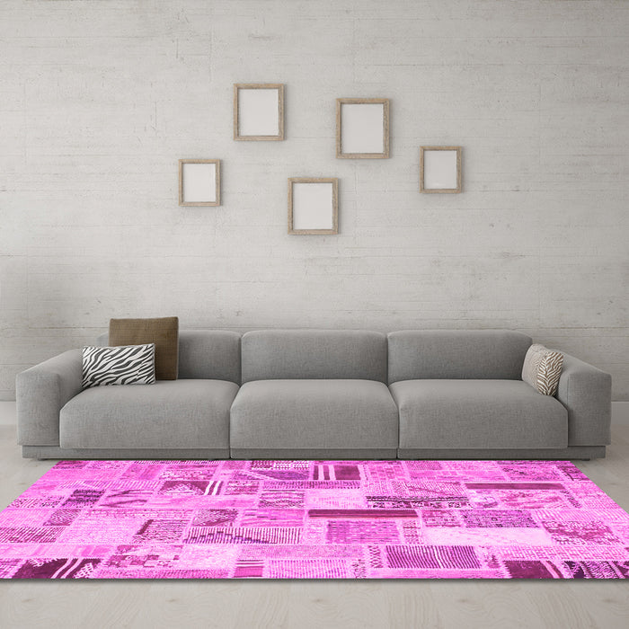 Machine Washable Patchwork Pink Transitional Rug in a Living Room, wshcon860pnk