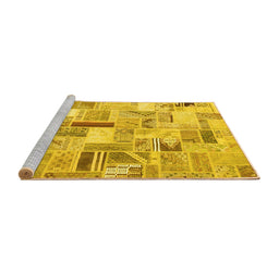 Sideview of Machine Washable Patchwork Yellow Transitional Rug, wshcon860yw