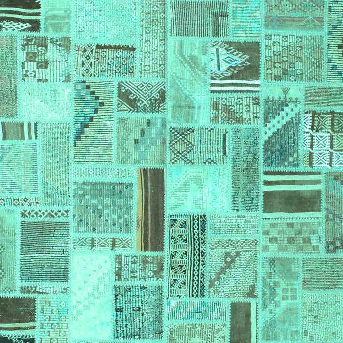 Machine Washable Patchwork Turquoise Transitional Area Rugs, wshcon860turq