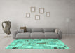 Machine Washable Patchwork Turquoise Transitional Area Rugs in a Living Room,, wshcon860turq