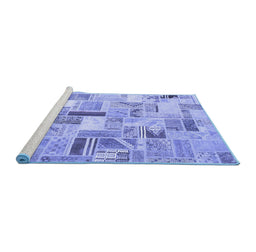 Sideview of Machine Washable Patchwork Blue Transitional Rug, wshcon860blu