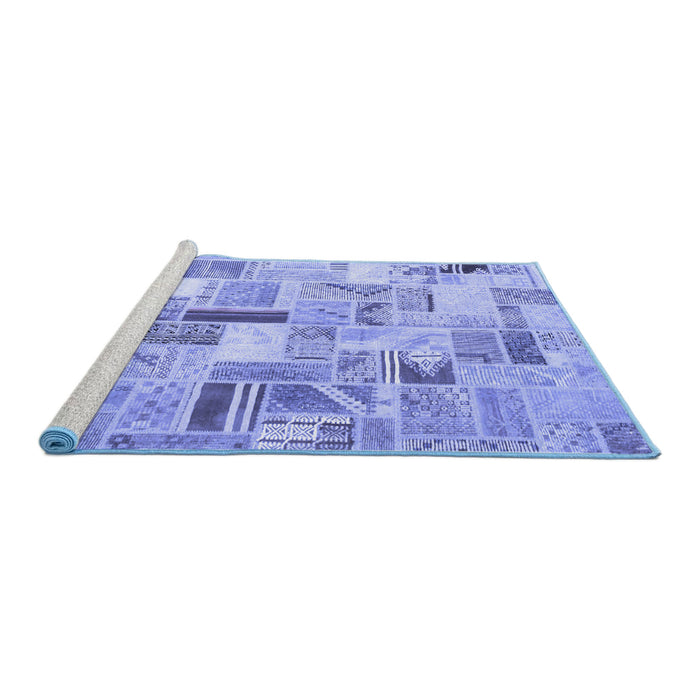 Sideview of Machine Washable Patchwork Blue Transitional Rug, wshcon860blu