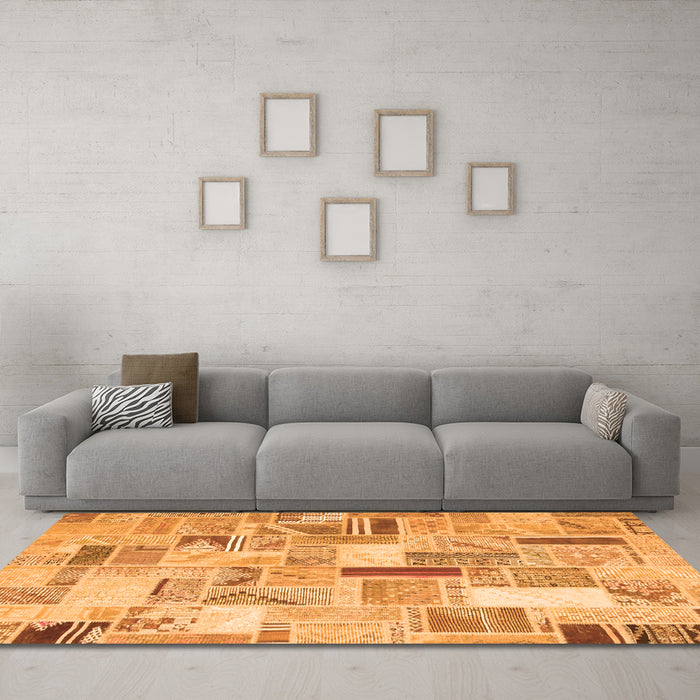 Machine Washable Patchwork Orange Transitional Area Rugs in a Living Room, wshcon860org