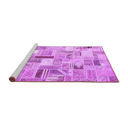 Sideview of Machine Washable Patchwork Purple Transitional Area Rugs, wshcon860pur