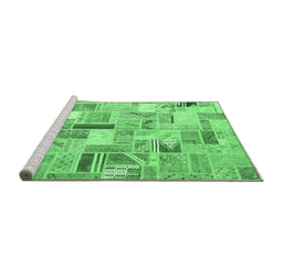 Sideview of Machine Washable Patchwork Emerald Green Transitional Area Rugs, wshcon860emgrn