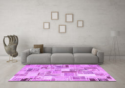 Machine Washable Patchwork Purple Transitional Area Rugs in a Living Room, wshcon860pur