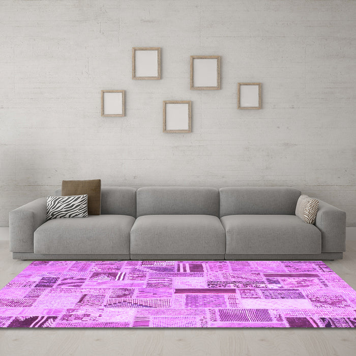Machine Washable Patchwork Purple Transitional Area Rugs in a Living Room, wshcon860pur