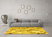 Machine Washable Patchwork Yellow Transitional Rug in a Living Room, wshcon860yw
