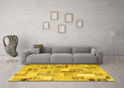 Machine Washable Patchwork Yellow Transitional Rug in a Living Room, wshcon860yw