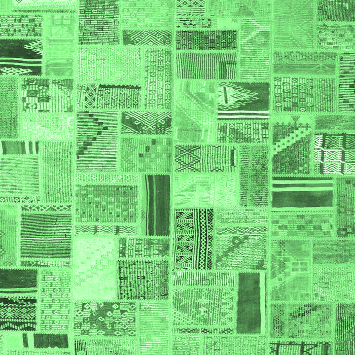 Square Machine Washable Patchwork Emerald Green Transitional Area Rugs, wshcon860emgrn