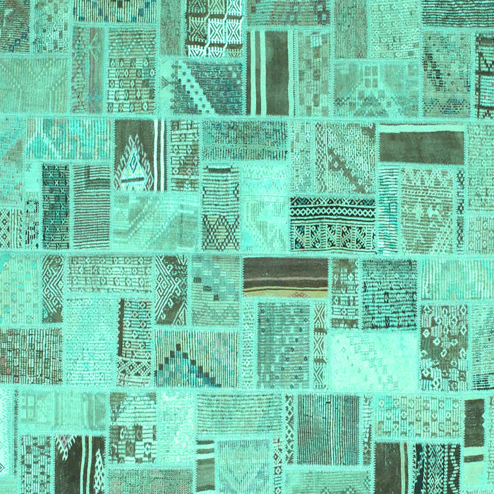 Square Machine Washable Patchwork Turquoise Transitional Area Rugs, wshcon860turq