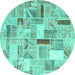 Round Patchwork Turquoise Transitional Rug, con860turq