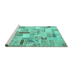 Sideview of Machine Washable Patchwork Turquoise Transitional Area Rugs, wshcon860turq