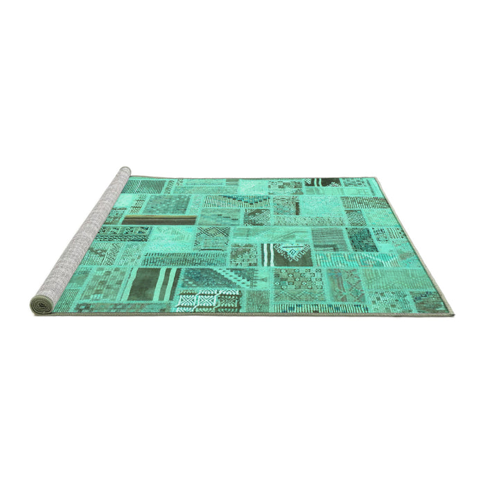 Sideview of Machine Washable Patchwork Turquoise Transitional Area Rugs, wshcon860turq