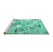 Sideview of Machine Washable Patchwork Turquoise Transitional Area Rugs, wshcon860turq