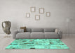 Machine Washable Patchwork Turquoise Transitional Area Rugs in a Living Room,, wshcon861turq