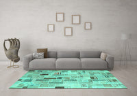 Machine Washable Patchwork Turquoise Transitional Rug, wshcon861turq