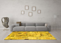 Machine Washable Patchwork Yellow Transitional Rug, wshcon861yw