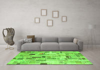 Machine Washable Patchwork Green Transitional Rug, wshcon861grn