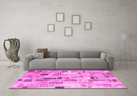 Machine Washable Patchwork Pink Transitional Rug, wshcon861pnk