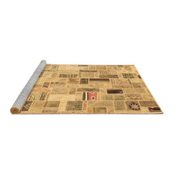 Sideview of Machine Washable Patchwork Brown Transitional Rug, wshcon861brn