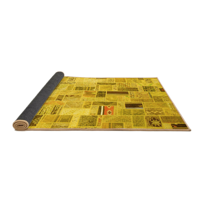 Sideview of Patchwork Yellow Transitional Rug, con861yw
