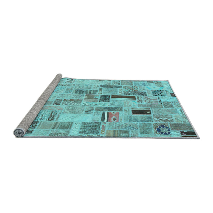 Sideview of Machine Washable Patchwork Light Blue Transitional Rug, wshcon861lblu