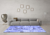 Machine Washable Patchwork Blue Transitional Rug, wshcon861blu