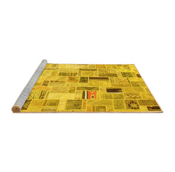 Sideview of Machine Washable Patchwork Yellow Transitional Rug, wshcon861yw