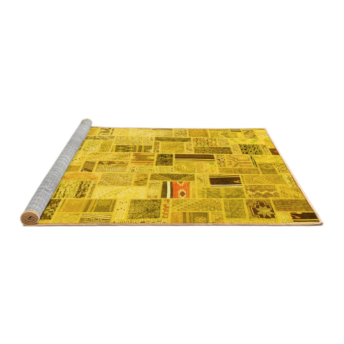 Sideview of Machine Washable Patchwork Yellow Transitional Rug, wshcon861yw