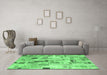 Machine Washable Patchwork Emerald Green Transitional Area Rugs in a Living Room,, wshcon861emgrn