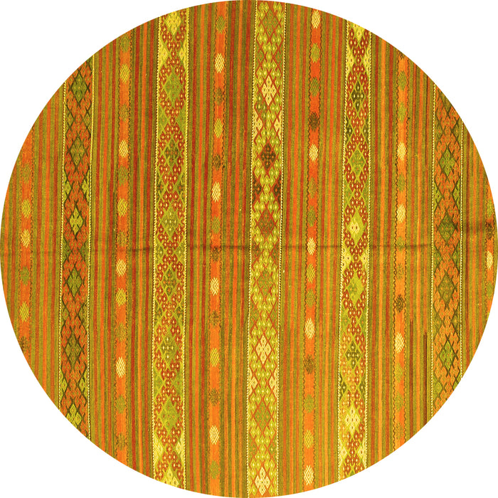 Round Machine Washable Oriental Yellow Traditional Rug, wshcon862yw
