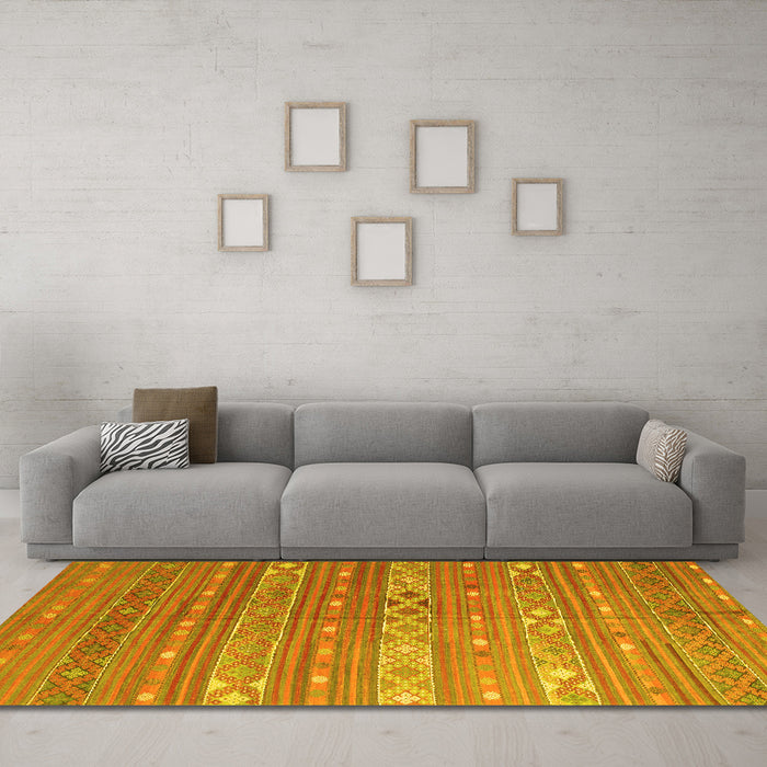 Machine Washable Oriental Yellow Traditional Rug in a Living Room, wshcon862yw