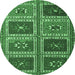 Round Machine Washable Abstract Emerald Green Contemporary Area Rugs, wshcon863emgrn