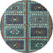 Round Abstract Light Blue Contemporary Rug, con863lblu