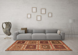 Machine Washable Abstract Brown Contemporary Rug in a Living Room,, wshcon863brn