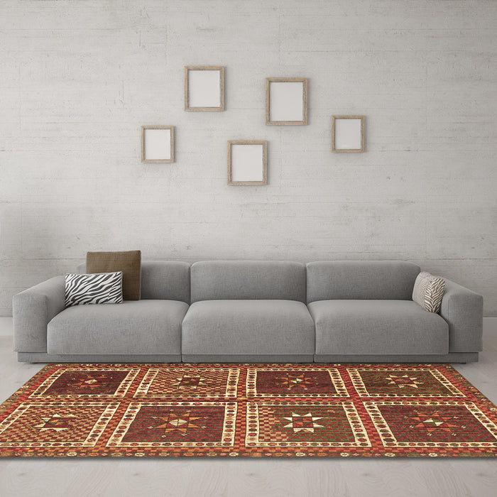 Machine Washable Abstract Brown Contemporary Rug in a Living Room,, wshcon863brn