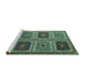 Sideview of Machine Washable Abstract Turquoise Contemporary Area Rugs, wshcon863turq