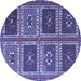 Round Abstract Blue Contemporary Rug, con863blu