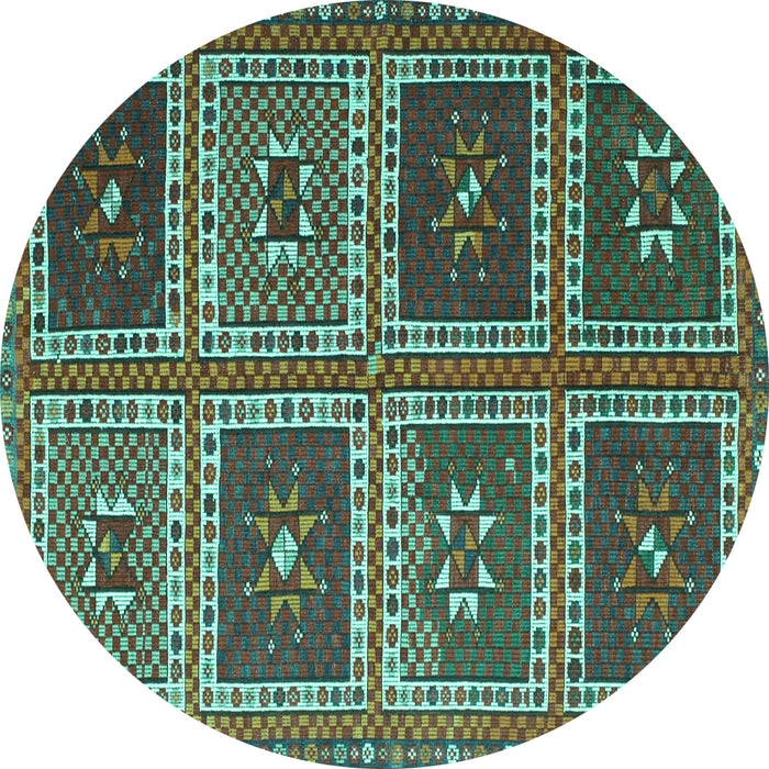 Round Abstract Turquoise Contemporary Rug, con863turq