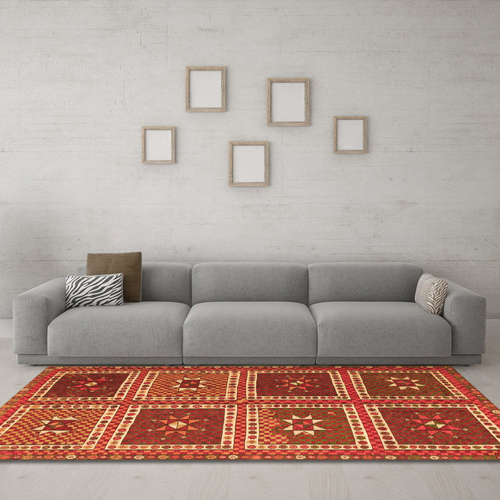 Machine Washable Abstract Orange Contemporary Area Rugs in a Living Room, wshcon863org