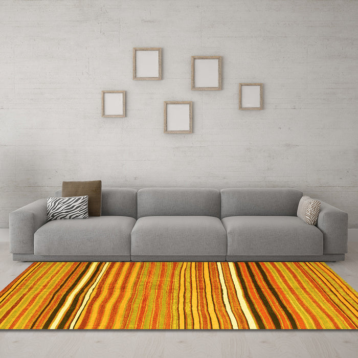Machine Washable Oriental Yellow Traditional Rug in a Living Room, wshcon864yw