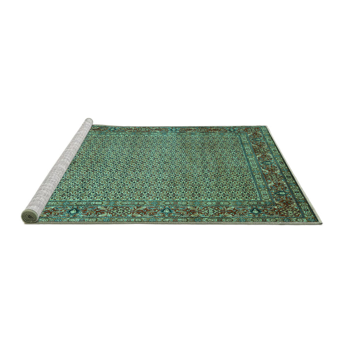 Sideview of Machine Washable Abstract Turquoise Contemporary Area Rugs, wshcon865turq