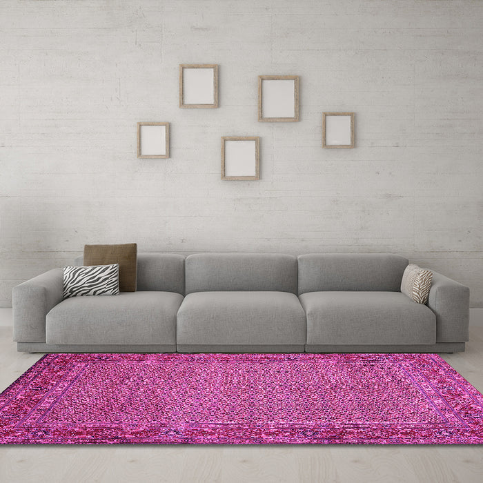 Machine Washable Abstract Pink Contemporary Rug in a Living Room, wshcon865pnk