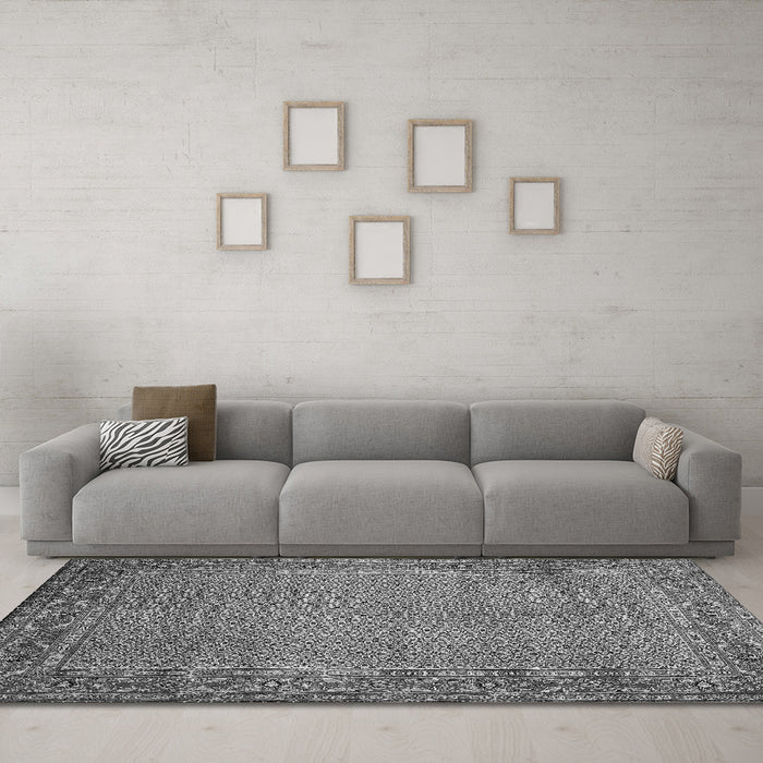 Machine Washable Abstract Gray Contemporary Rug in a Living Room,, wshcon865gry