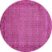 Round Machine Washable Abstract Pink Contemporary Rug, wshcon865pnk